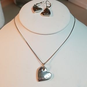 Elle Sterling Diamond Heart Necklace & Earrings